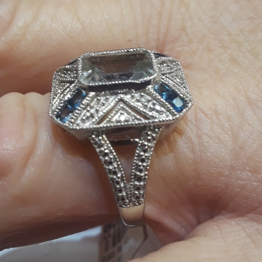 NWT Aguamarine, Sapphire, diamonds in S.S - Picture 3 of 5